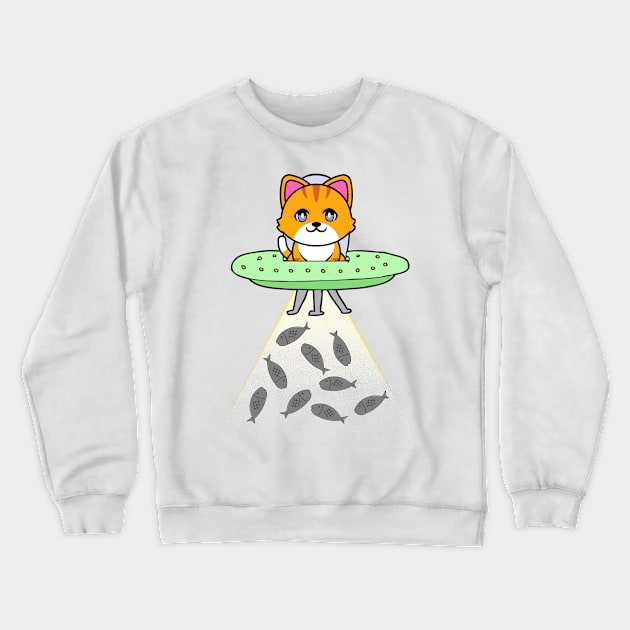 Funny orange Cat is flying a spaceship Crewneck Sweatshirt by Pet Station